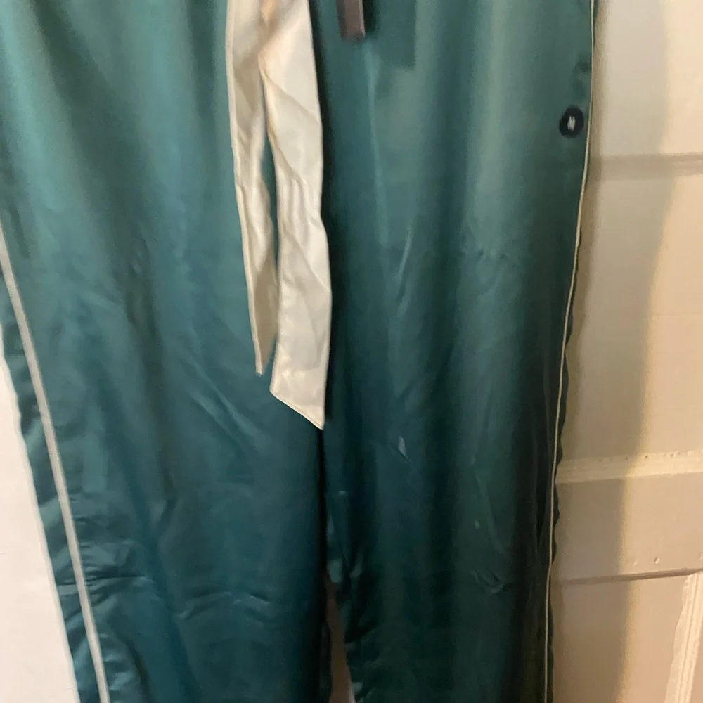 NWT! Abercrombie & Fitch Pajama Pant Satin Bottoms Green Medium - Picture 3 of 16